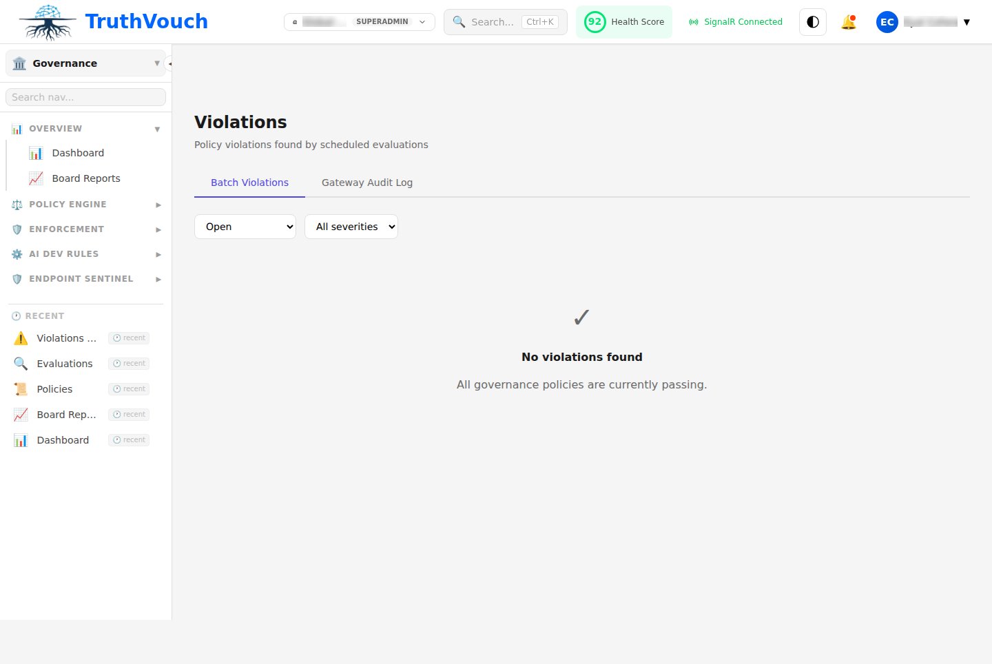 Violations audit and compliance tracking dashboard